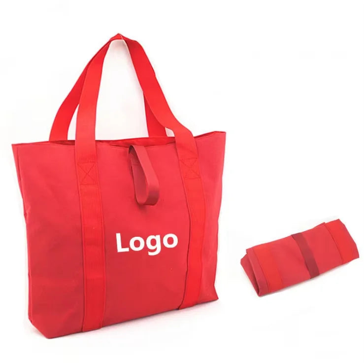 Eco-Friendly Large Capacity Folding Canvas Tote Bag Custom Logo Fashionable Recycled Foldable Grocery Market Shopping Bags