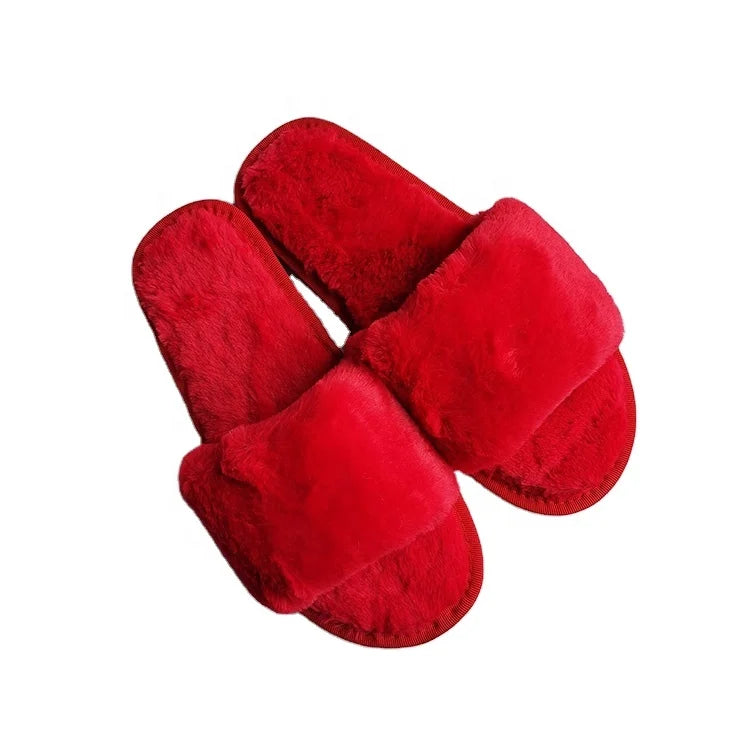 Fast Shipping Winter Women's Slippers Fluffy Fur Plain Slipper Shoe Short Plush Flat Couple Indoor Shoes