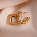 Dreamshow Vintage Gold Plated Texture Geometric Hoop Earring Non Tarnish 316L Stainless Steel Hoop Earring