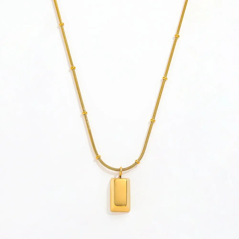 Joolim Jewelry 18K Gold Plated Block Pendant Necklace with Snake Chain Trendy Stainless Steel Jewelry for Gift Occasions