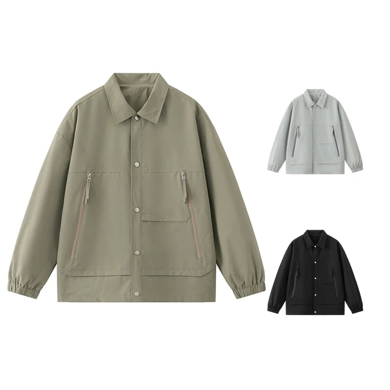 Plain Coach Jacket Wholesale Price Black Lapel Collar Unisex Windbreaker With Button Closure Custom Popular Coach Jacket