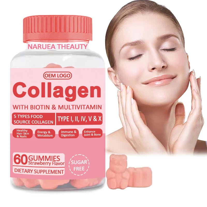 OEM Biotin Collagen Vitamin Gummies Sugar Free Biotin Protein Gummy Healthy Hair Skin Nails Multivitamin Biotin Gummy