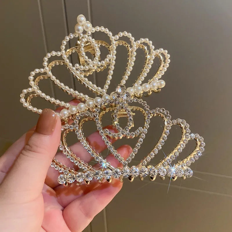 Luxury Full Crystal Rhinestone Hair Clip Claw for Women Tiara Crown Hair Claw Vintage Extra Large Crown Clamps For Thick Hair