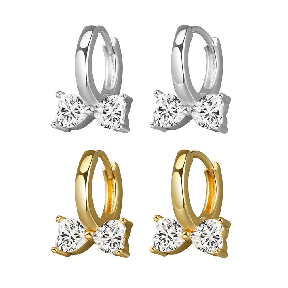EH1444  New 925 Sterling Silver Bow Diamond Earrings Women 18K Gold Plated 925 Sterling Silver Zircon Hoop Earrings Fine Jewelry
