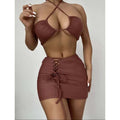 2021 New Three Piece Swimsuit Bandage Design Solid Color Fitness Bikini Beachwear Old