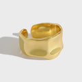 Korean Style 18K Gold Plated S925 Sterling Silver Irregular Concave-convex Open Adjustable Ring for Women