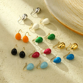 Colorful Oil Drop Oval Stud Earrings Women Gold Plated Stainless Steel Hoop Earrings Fashion Jewelry
