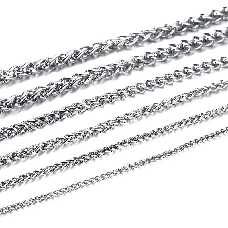 OAHLAN Fashion Jewelry Hip-Hop Style 3mm / 5mm Wheat Chain Necklace Titanium Stainless Steel Gold Plated Chains for Men Women