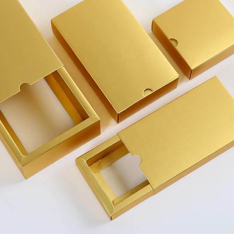 Custom Eco-Friendly Luxury Gold Paper Foldable Drawer Gift Box with Sleeve Matt Lamination and Embossing Box Type Folder