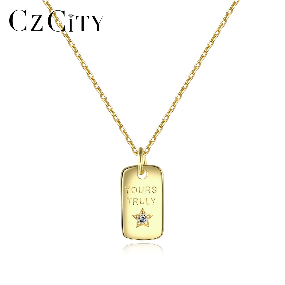 CZCITY 2021 Sterling Silver 14K Gold Plated Necklace for Women Star Geometric CZ Star Bar Pendants