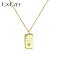 CZCITY 2021 Sterling Silver 14K Gold Plated Necklace for Women Star Geometric CZ Star Bar Pendants