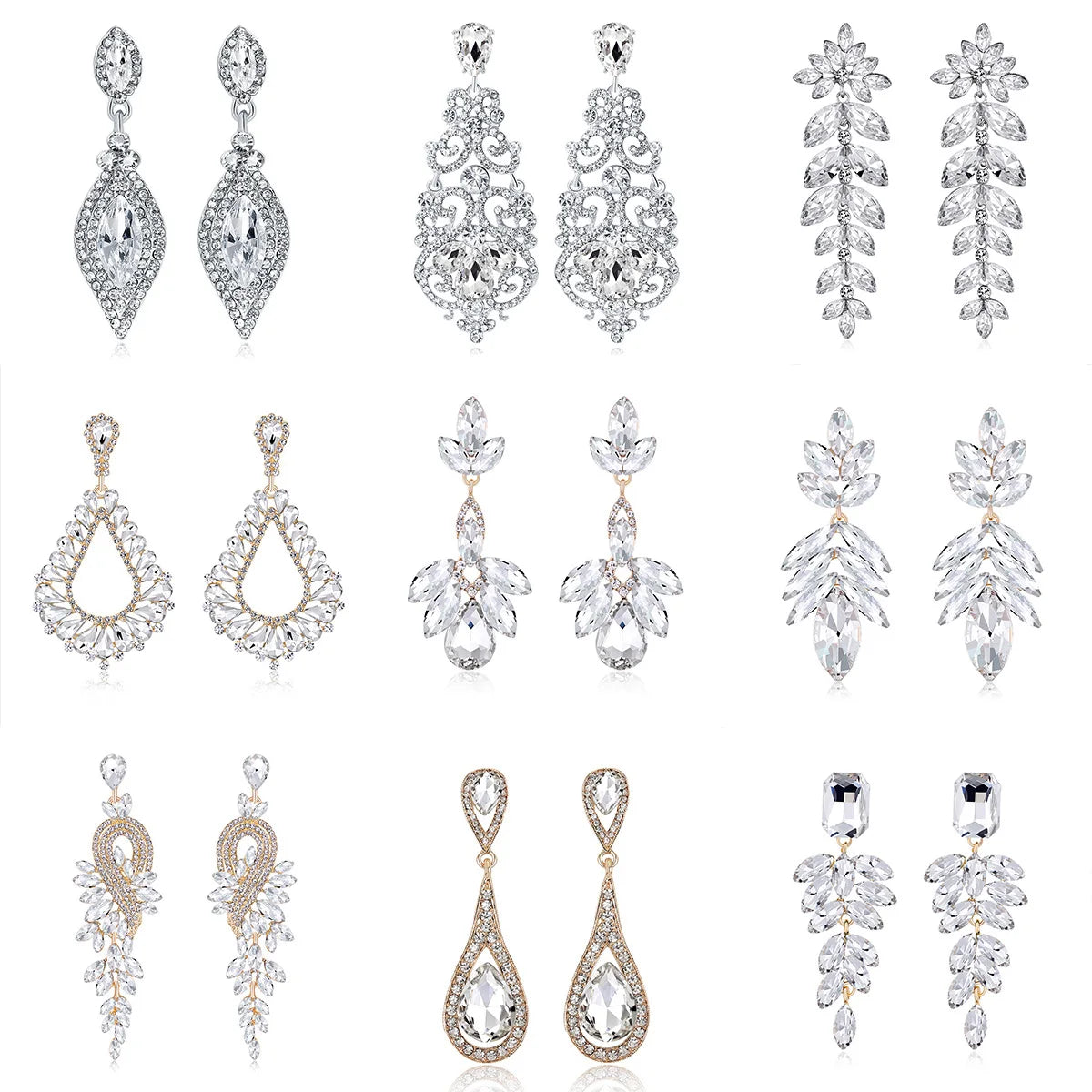 Hot-Selling Korean Cheap Price Earrings Gem Rhinestone Crystal Flower Alloy Stud Clip Earring for Women Girl