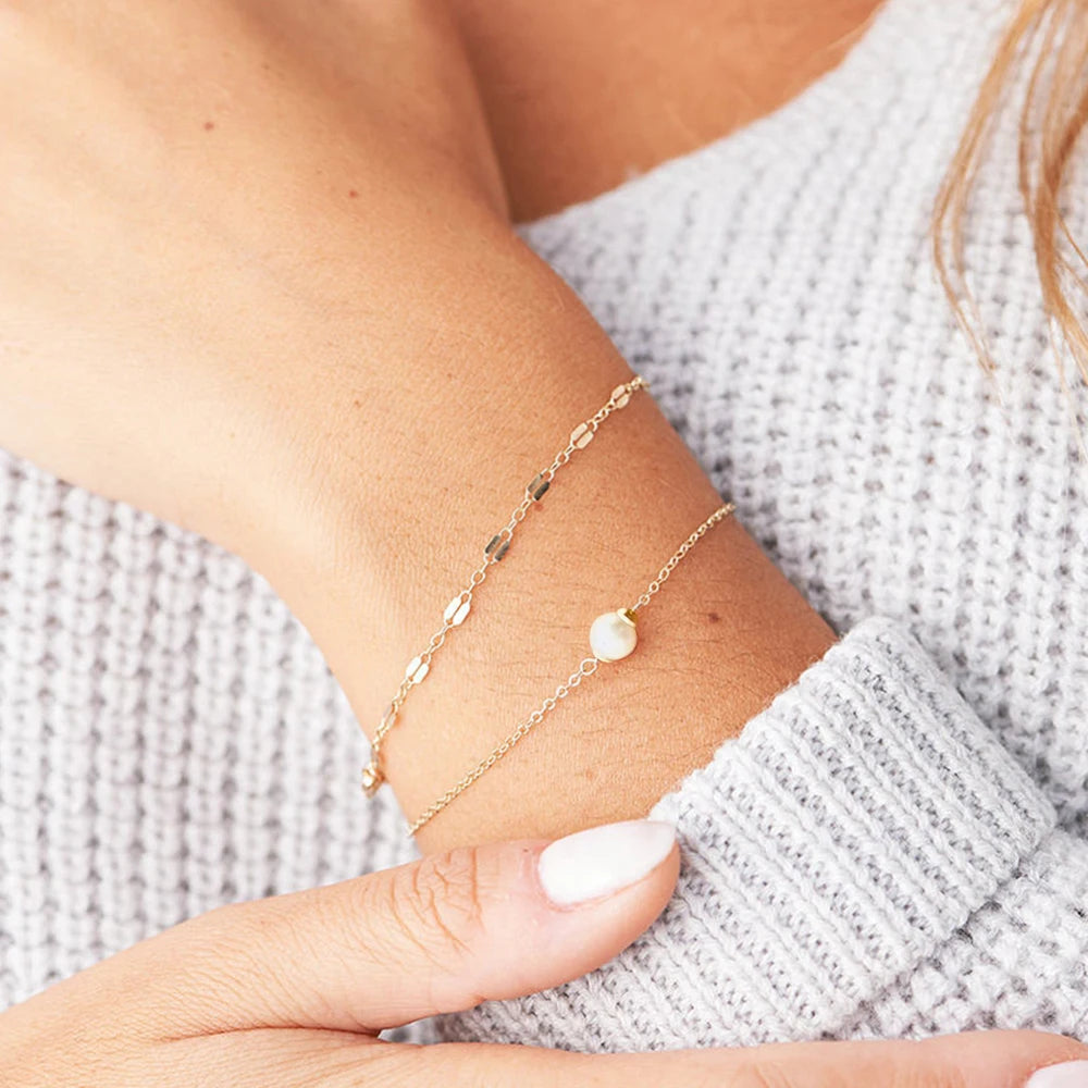 Dropshipping Dainty Girls 14K Gold Bracelet Set Snake  Chain Cuban Link Bracelet Set Stainless Steel