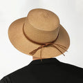 Unisex Summer Flat Top Strip Decoration British French Style Simple Jazz Woven Sun Protection Beach Sunshade for Casual