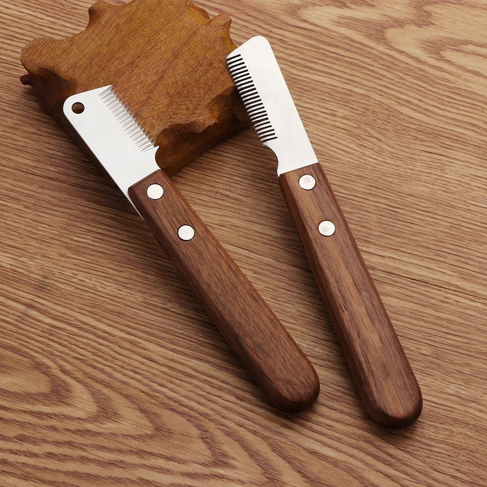 Pet Comb Walnut Wooden Handle Dog Plucking Knife Cat Hair Removal Stainless Steel Teeth Home Use Pet Cleaning Grooming All Pet