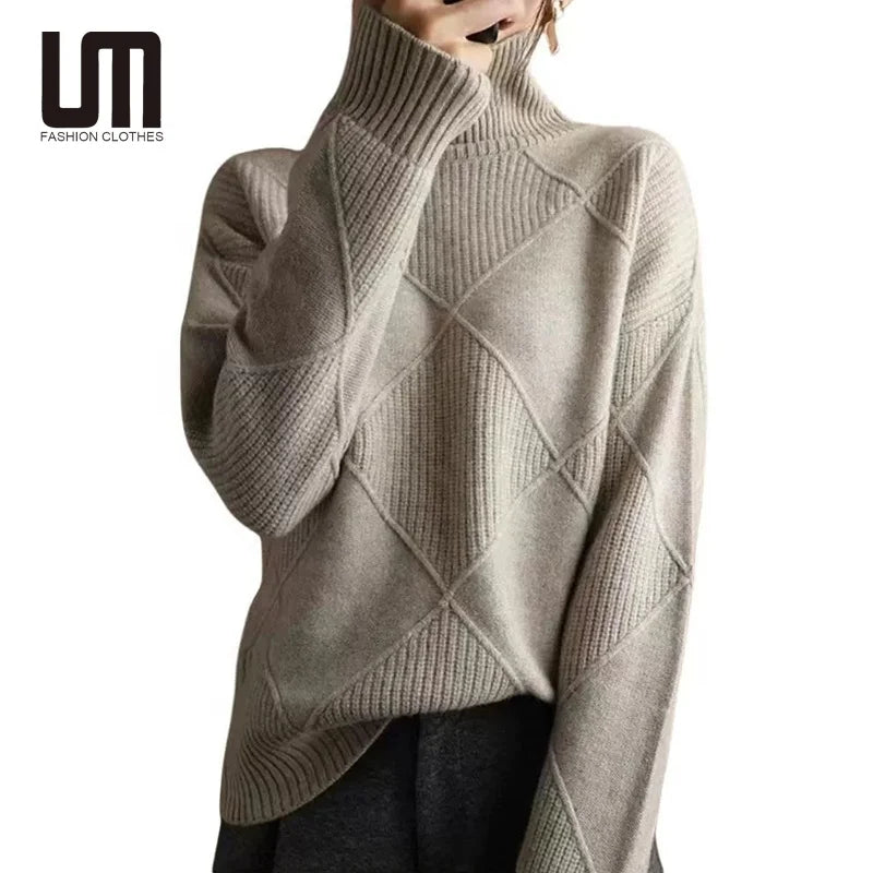 Liu Ming 2025 Trending Product Fashion Women Autumn Winter Turtleneck Thick Warm Knitted Pullovers Casual Loose Basic Sweaters