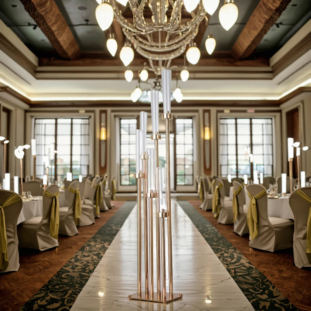 Wholesale Wedding Decoration Gold 6-Head Arms High Candlestick Road Lead for Wedding Table Decoration
