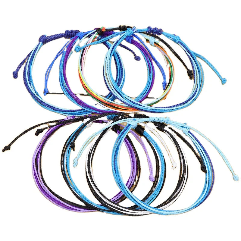 Custom Logo Charm Wax Rope Bracelet Waterproof Personalised Colourful String Adjustable Thread Handmade Braided Bracelet