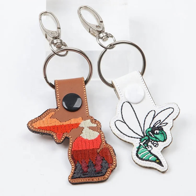 Key Chain Wholesale Custom Embroidery Cartoon Logo Holder Cute PU Leather Keychain Charms for Woman Girl