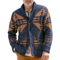 Plus Size Men's Vintage Jacquard Button-up Cardigan Sweater Western Aztec Pattern Lapel Knitwear with Pocket for Winter