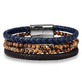 Fashion Simple Punk Wristband Natural Stone Bangle Accessories Genuine Leather Stainless Steel Bracelet Man Jewelry