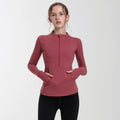 Ready to Ship Women's Plus Size Long Sleeve Yoga Tee Stand Collar Half Zip Sports Wear Gym Clothing Printed Fitness Tops