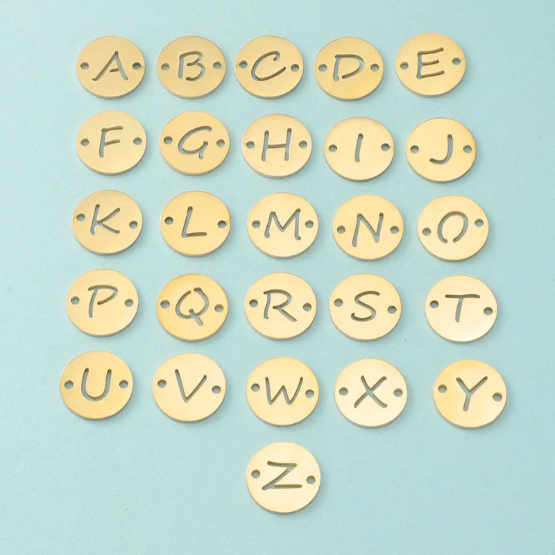 Limited 13mm Single Hole Round Hollow English 26 Letter Mirror Stainless Steel Diy Small Pendant Accessories Jewelry Charms