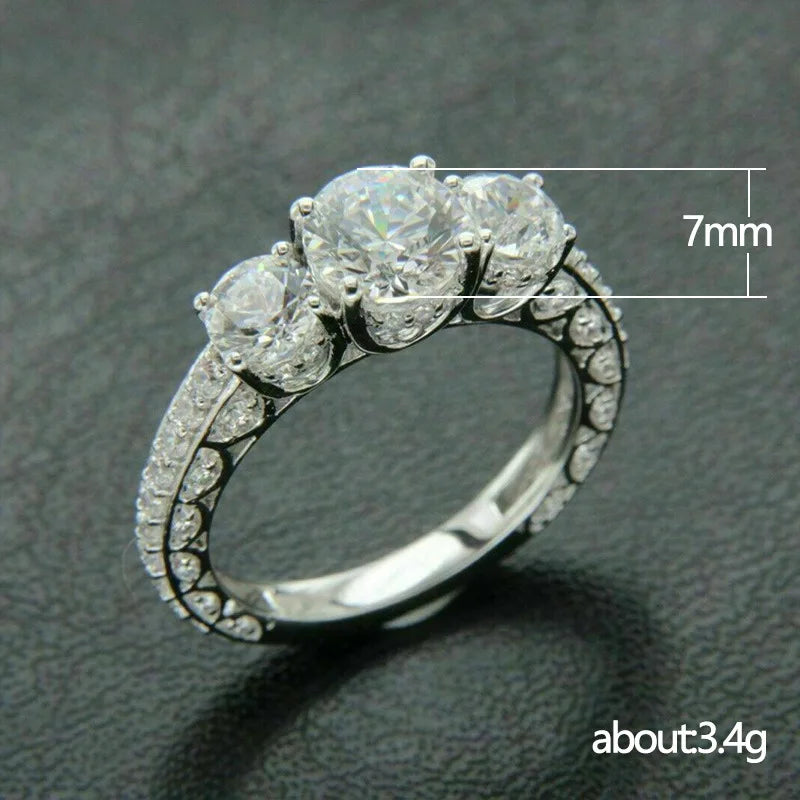Japanese and Korean Three-dimensional Brass Zircon Engagement Rings Classic Style Platinum Plated Factory Direct Sales