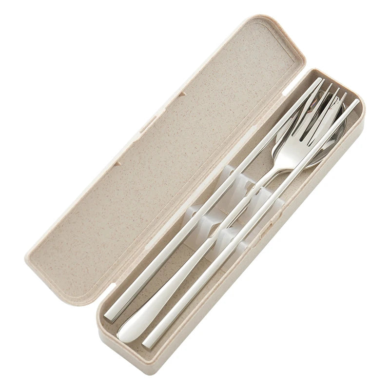 Korean 304 Stainless Steel Portable Travel Cutlery Camping Chopsticks and Spoon Set With Case