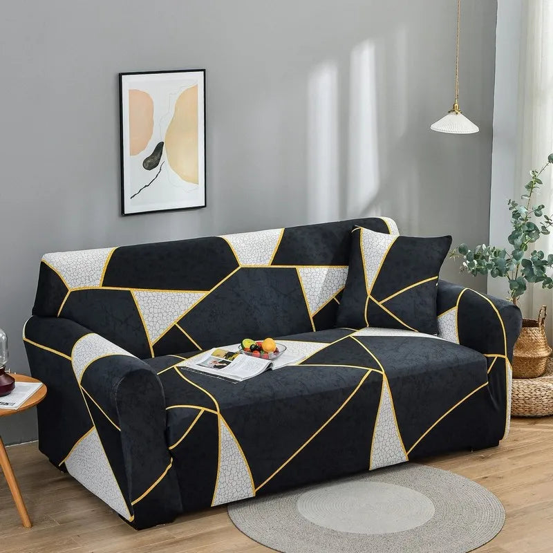 Geometric Printed 3-Seater Anti-Wrinkle Sofa Slipcover Waterproof Polyester Furniture Protective Cover for Pets