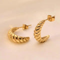 Top Selling 18K Gold Plated Stainless Steel Jewelry Trendy C Shape Twisted Cuffed Hoop Earrings Tarnish-Free Gold Gifts Parties