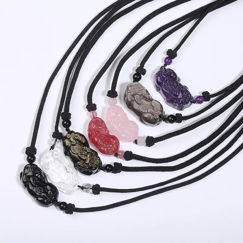 Couple Premium Quality Necklace Colorful Obsidian Strawberry Pink Crystal Necklace Statement Pixiu Necklace Gifts for Women Men