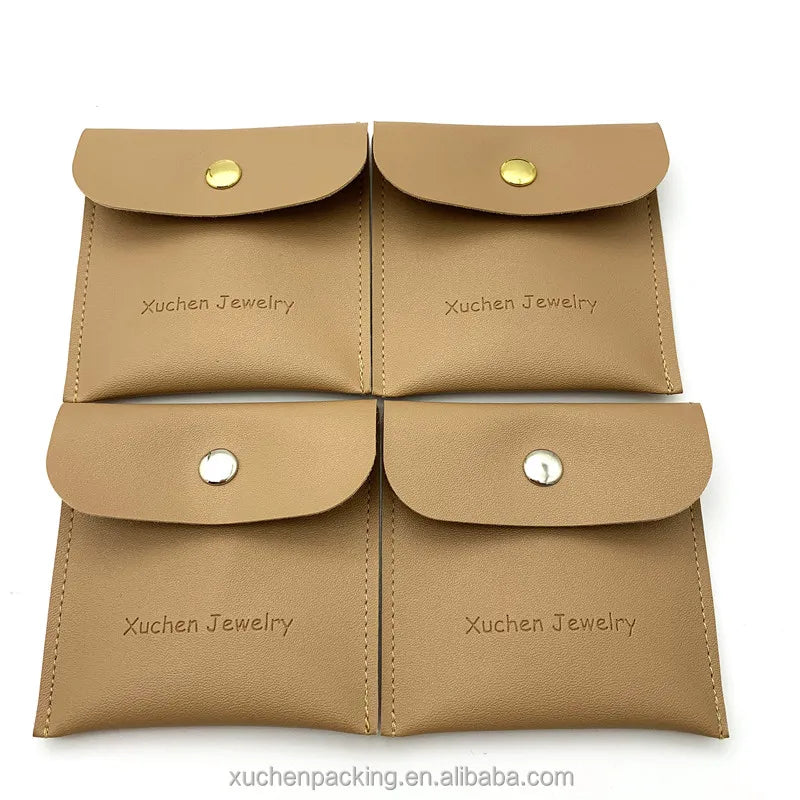 Custom Pu Jewelry Pouch With FlapBrown Snap Ring/Earring Leather Pouch With Paper Jewelry Box