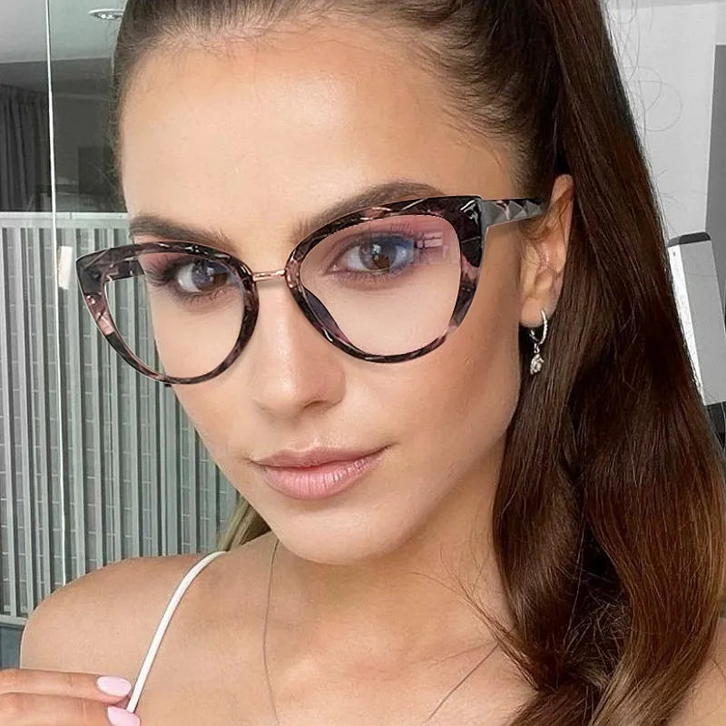 Custom Logo  Fashion Retro Women Spring Hinge Optical Frames TR90 Cat Eye Clear Anti Blue Light Glasses Women