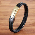 Trendy Men Jewelry Gift Handmade Braided Leather Bracelet Stainless Steel PVD Plating Leather Cuff Bracelet for Men Party Gift