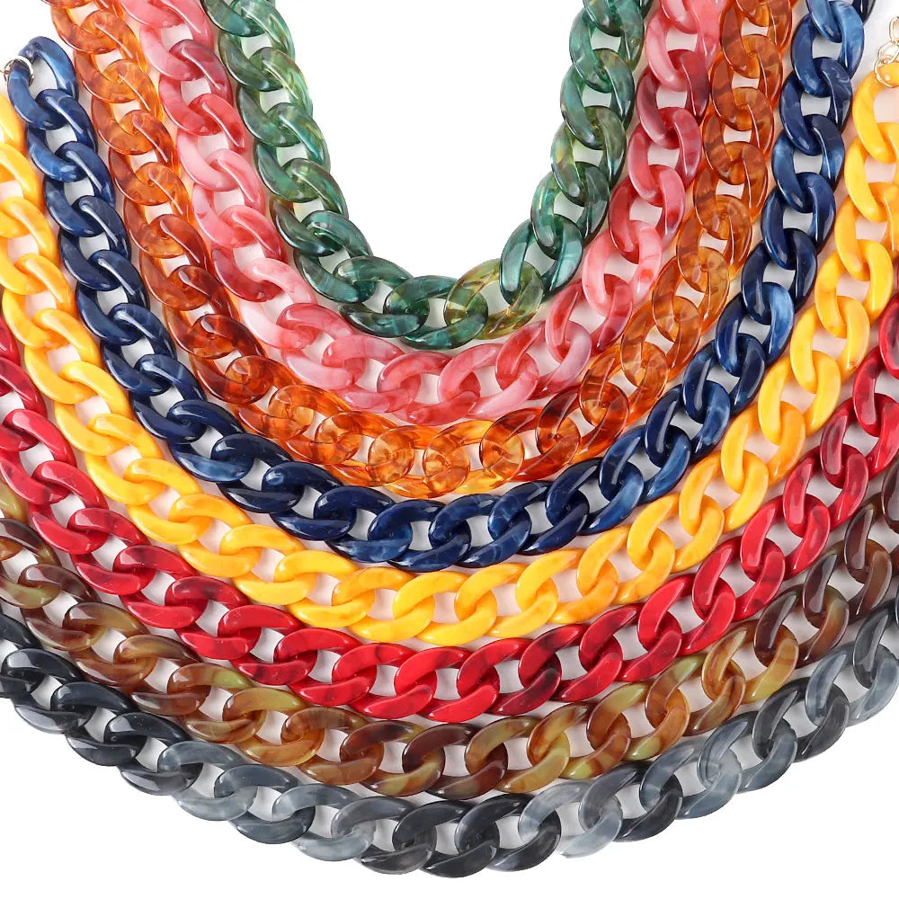 New Bohemia Style Colorful Necklace Choker Punk Resin Collar Marble Link Chain Vintage Party Jewelry Acrylic Necklace for Women