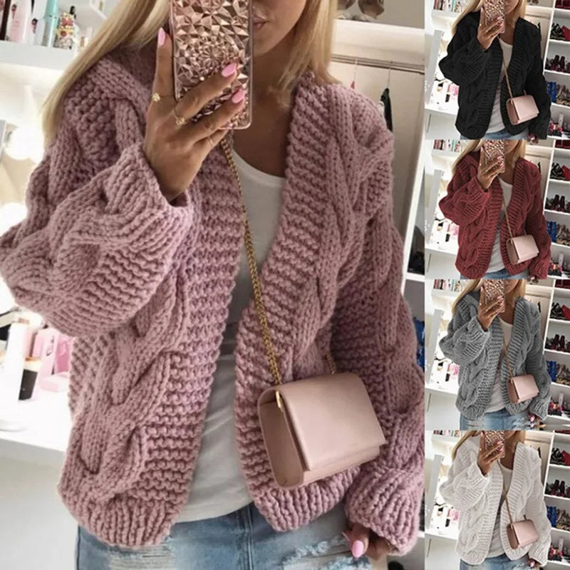 New Style Sweater Women Europe and America Rough Roughened Yarn Fried Dough Twists Knitting Cardigan Sweater Women
