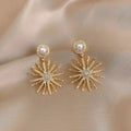 925 Silver Needle Pearl Sunflower Earrings Statement Micro Inlaid Rhinestone Sun Earring for Women