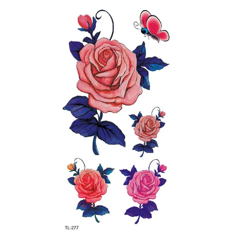 BXTAT TL277-TL282 Roses Penny Pink Petunia Water Transfer Temporary Tattoo Stickers Paper White Print for Body Application