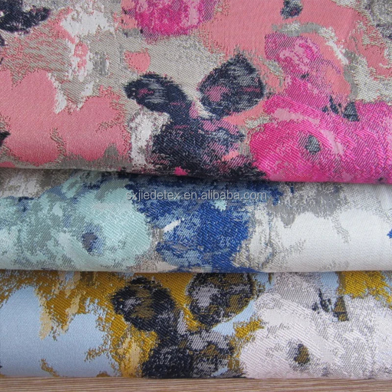 Good Quality Purple Leaf Jacquard Flower Plain Jacquard Brocade Fabric Teal and Coral Jacquard Roses Light Blue Floral Soft Broc