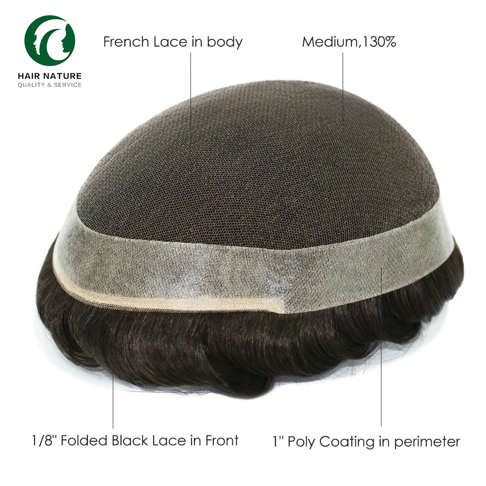 Los Angelos 100% Indian Human Hair Toupee Lace and Poly Men Toupee Top Quality Men Wigs Breathable Mens Hair Systems