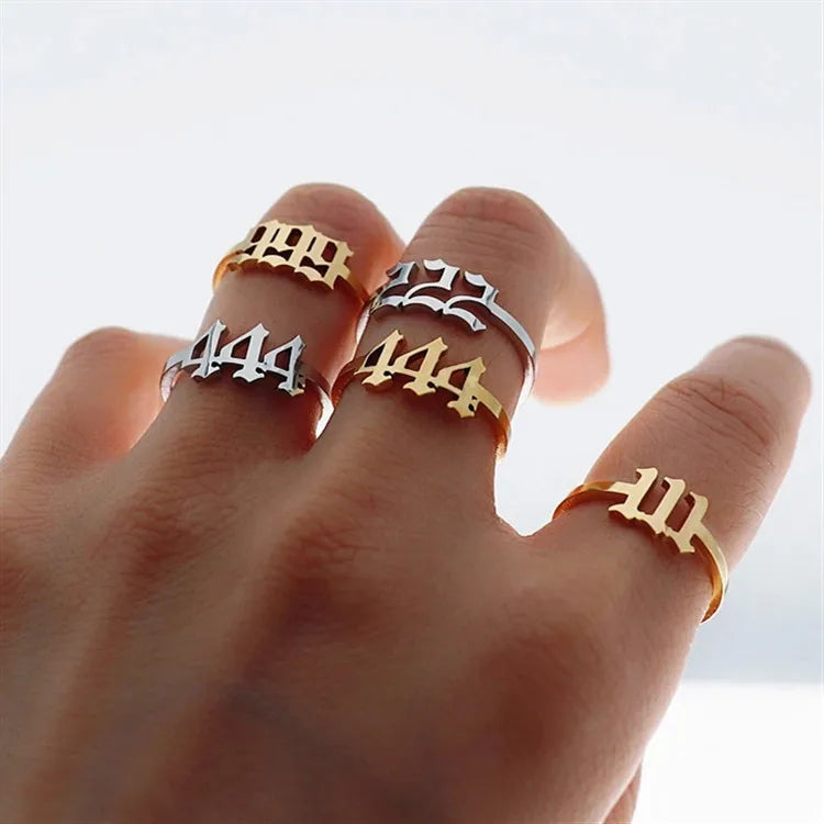 2023 Fashion 111 222 333 444 555 666 777 888 999 Adjustable 316L Stainless Steel Angel Number Ring Lucky Rings for Women