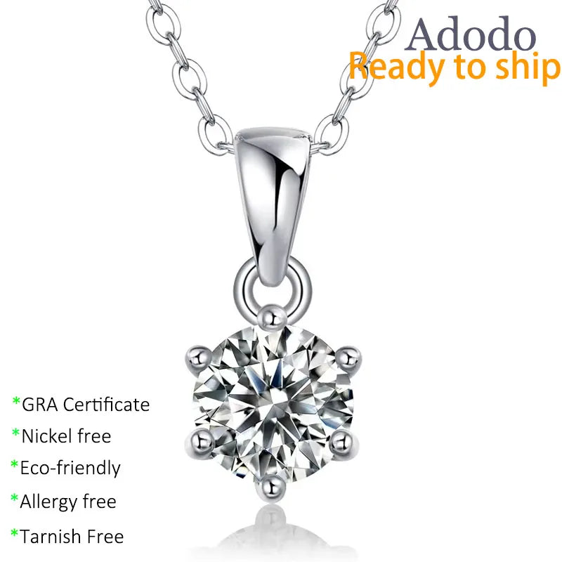 Custom Fine Jewelry Classic 1CT Round Cut VVS D Moissanite Pendant 925 Sterling Silver Engagement Statement Necklace for Women