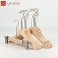 Wholesale Drying Pants Cloth Trouser Hanging European Kids Wooden Clothes Hanger with Clip