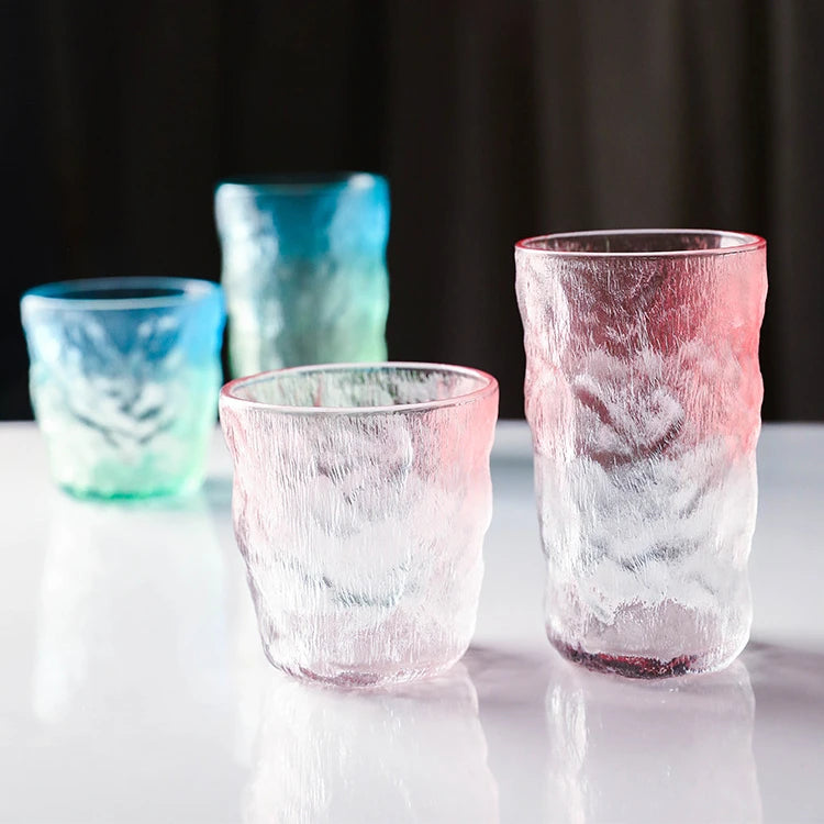 Ins Creative High Color Value Water Cup Gradient Glacier Pattern Flat Bottom Glass Fruit Juice Milk Beer Beverage Mugs
