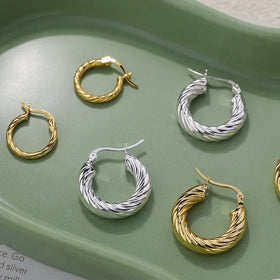 Daidan Round Earings Women Hoop Earrings 18K Gold Plated Sterling Silver Huggies Twisted Chunky Earrings