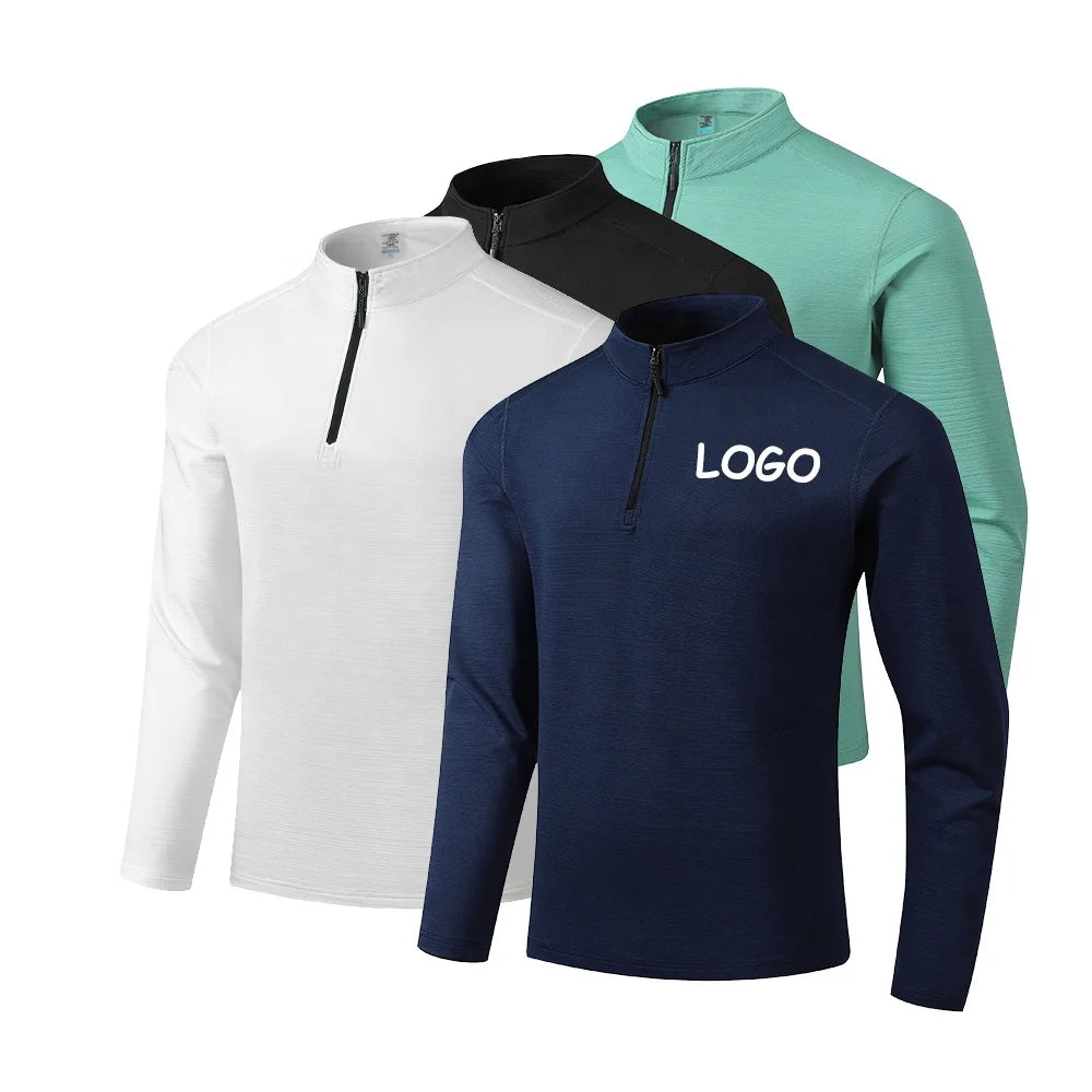 Mens New Arrival Fitness Long Sleeve High Neck Breathable T-shirt Top 1/4 Zipper Fitness Long Sleeve for Workout