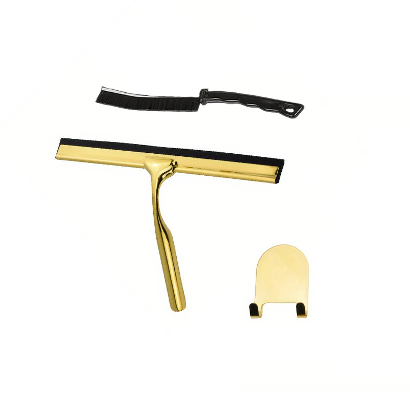 Professional Golden Silicone Shower Squeegee with Stainless Steel Handle for Bathroom Floor Window Cleaning