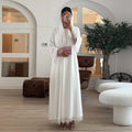 Traditional Chiffon White Lace Dubai Open Abaya with Shawl Muslim Women's Long Robe
