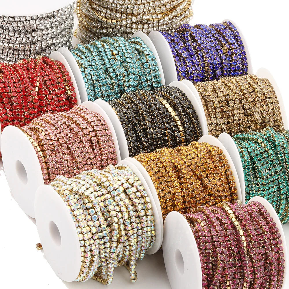 New Arrival 3mm Colored Crystal Rhinestone Tennis Chain 18K Gold Plated DIY Stainless Steel Jewelry Findings for Jewelry Making